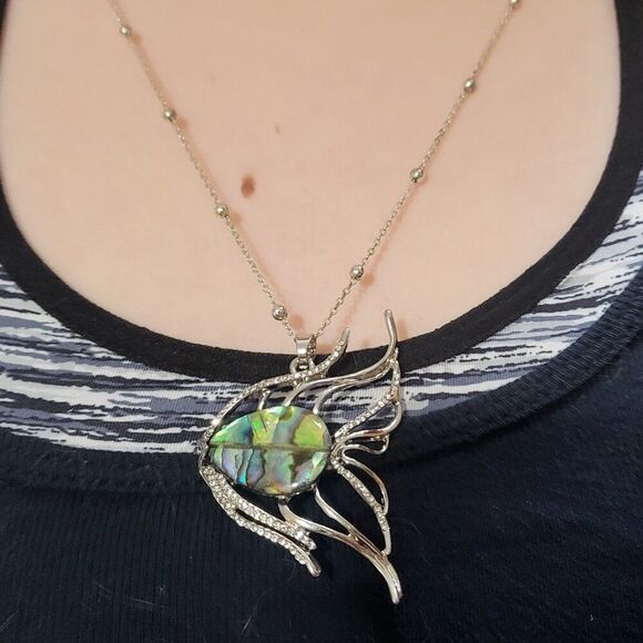Abalone Shell Silver Angelfish Pendant - Picture 1 of 8